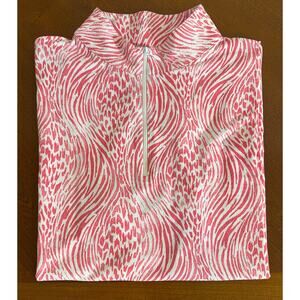 IBKUL Women Golf Short Sleeve Quarter Zip Pink White XL